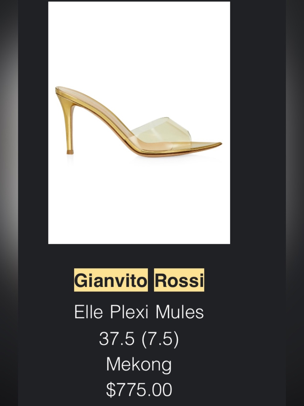 Gianvito Rossi Gold Plexi Slide Mules